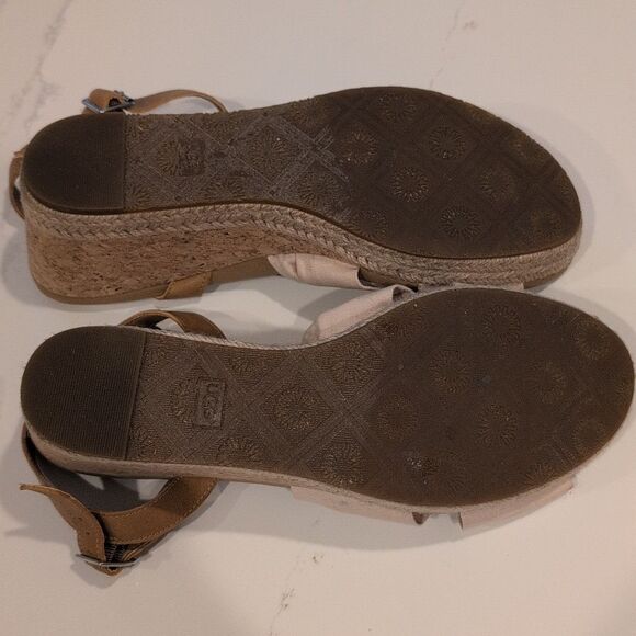 UGG Joslyn Platform Wedge Sandals In Cream & Tan Size 11 - Picture 7 of 9